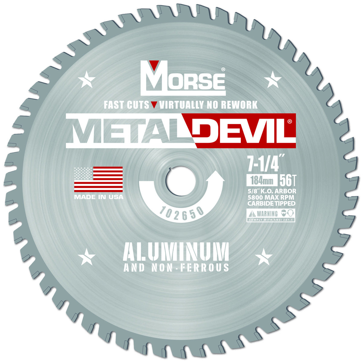 Morse® 7 1/4" 56 Teeth Metal Devil Carbide Tipped Circular Saw Blade (For Aluminum Cutting)
