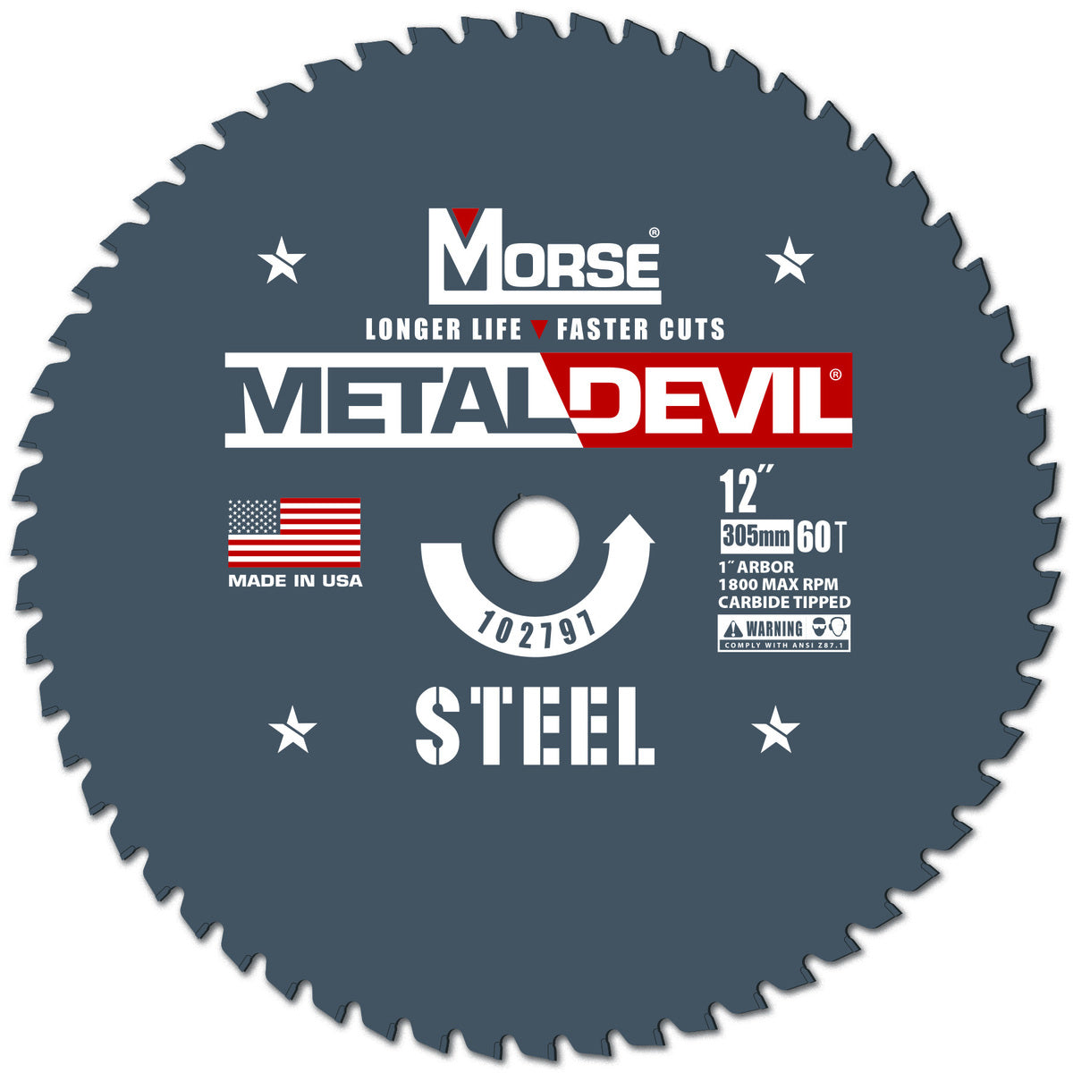 Morse® 12" 60 Teeth Metal Devil Carbide Tipped Circular Saw Blade (For Steel Cutting)