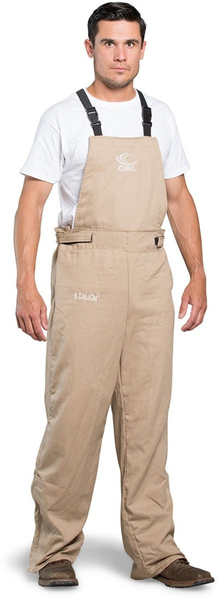 OEL Medium Natural Cotton Blend Premium Sateen Flame Resistant Bib-Overall With Non-Metallic Zipper Hook and Loop Closure