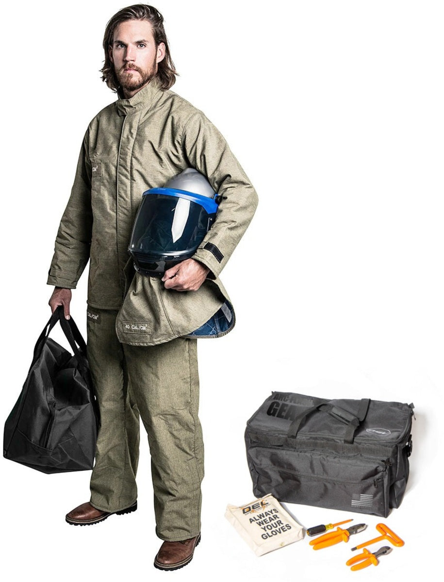 OEL Small Green Para-Aramid Triple Layered Inherent Flame Resistant Jacket/Bib Lift Front Hood Kit With Non-Metallic Zipper Hook and Loop Closure