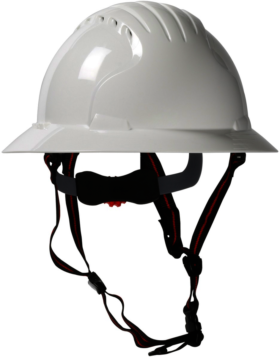 Protective Industrial Products White EVO® 6161 Ascend™ HDPE Vented Full Brim Climbing Helmet With Wheel Ratchet/6 Point Polyester Suspension