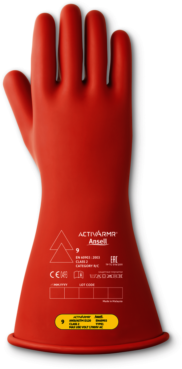 Ansell Size 10 Red ActivArmr® Latex Rubber Class 2 Linesmen Gloves