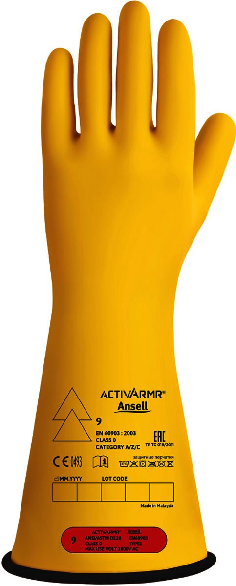 Ansell Size 10 Yellow And Black ActivArmr® Latex Rubber Class 0 Linesmen Gloves