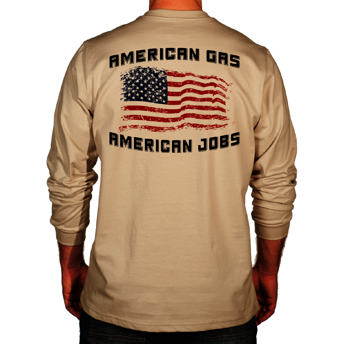 Benchmark FR® 2X Beige Second Gen Jersey Cotton Flame Resistant T-Shirt With American Gas American Jobs Graphic