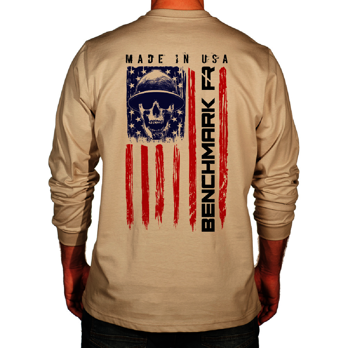 Benchmark FR® Large Beige Second Gen Jersey Cotton Flame Resistant T-Shirt With Skull Flag Graphic