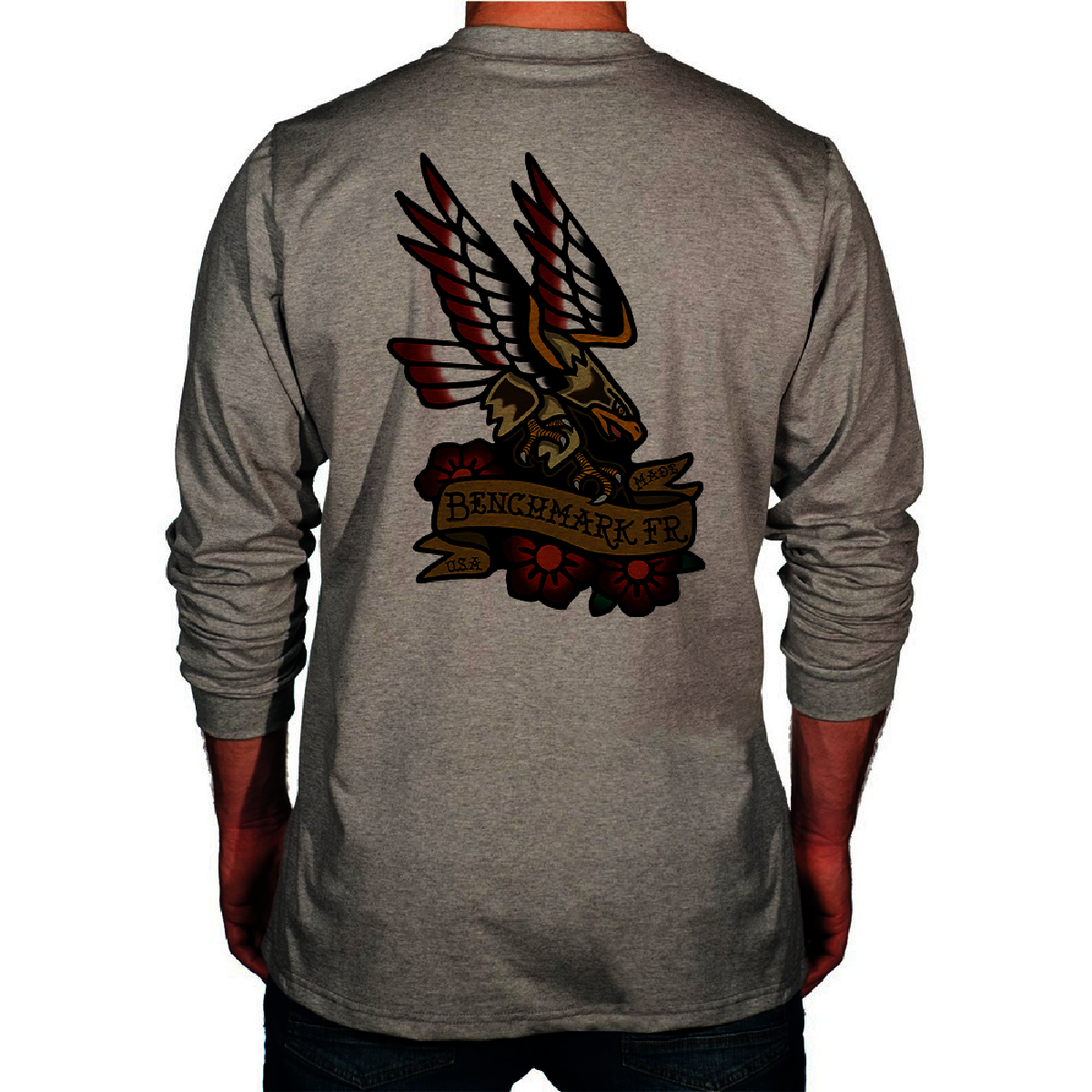Benchmark FR® 3X Light Gray Second Gen Jersey Cotton Flame Resistant T-Shirt With Eagle Tattoo Graphic