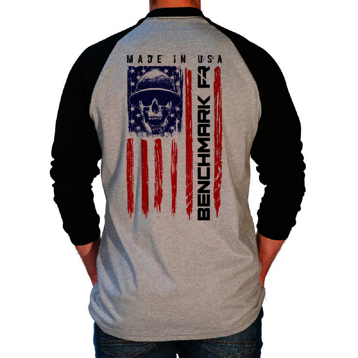 Benchmark FR® Medium Black and Gray Benchmark 3.0 Cotton Flame Resistant T-Shirt With Skull Flag Graphic