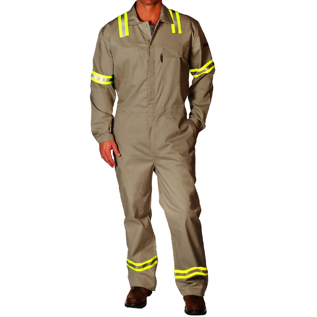 Benchmark FR® Small Beige Benchmark 2.0 Cotton Flame Resistant Coverall With Zipper and Snaps Closure