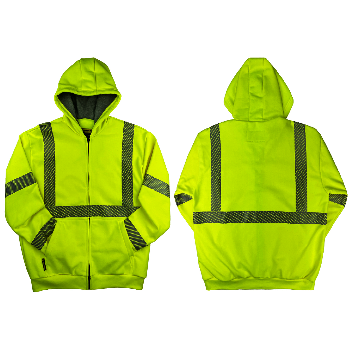 Benchmark FR® 4X Hi-Viz Yellow American Fleece 42129 Cotton Modacrylic Flame Resistant Hooded Sweatshirt With Zipper Closure And Silver Segmented Reflective Striping