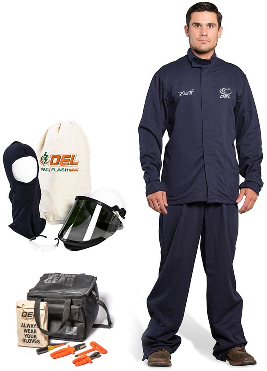 OEL Medium Blue Cotton Blend Premium Indura Flame Resistant Jacket/Bib Kit With Non-Metallic Zipper Hook and Loop Closure
