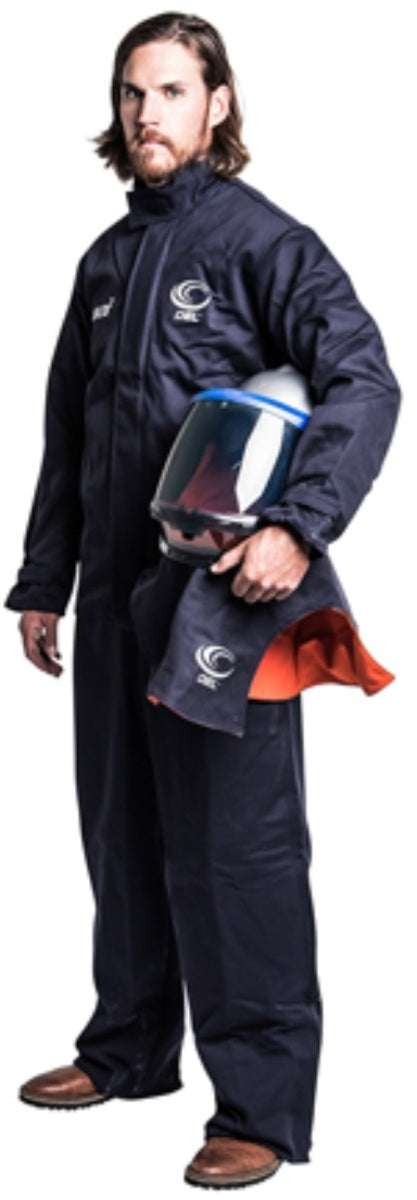 OEL Small Blue Cotton Blend Premium Indura Flame Resistant Jacket/Bib Lift Front Kit With Non-Metallic Zipper Hook and Loop Closure