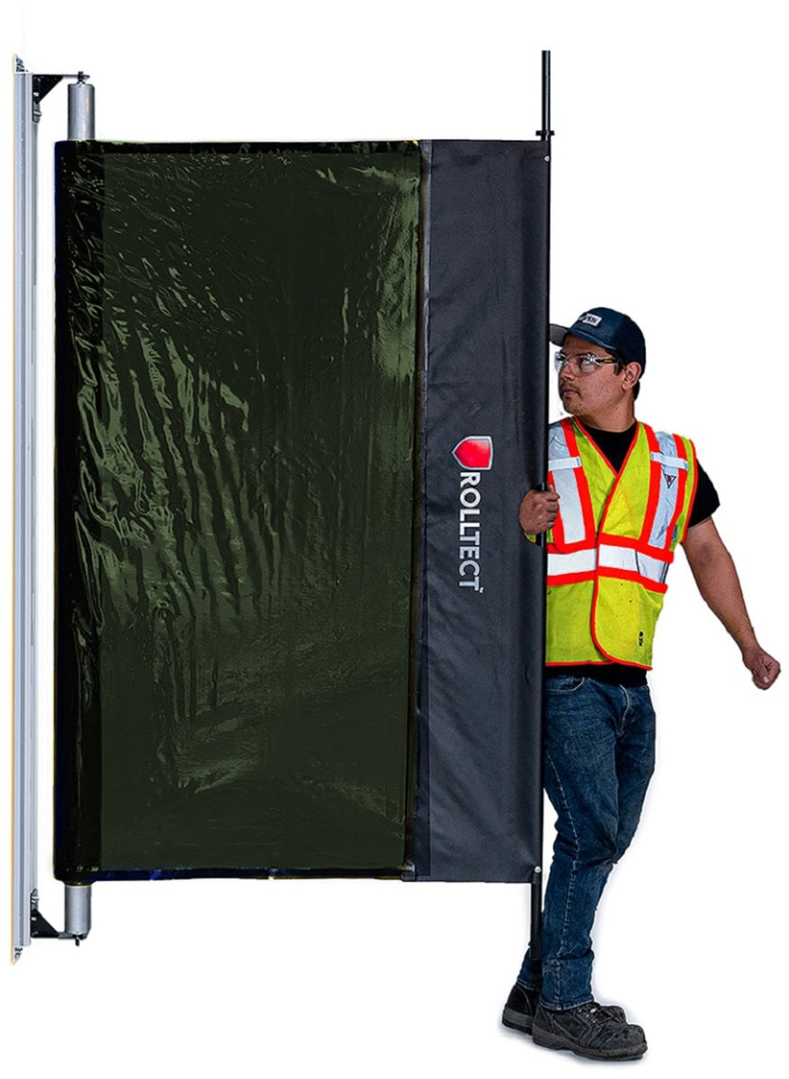 Rolltect™ 5.5' X 20' Dark Green PVC Retractable Welding Curtain