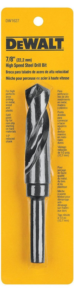 DeWALT DW1627 7/8" Silver & Deming Black Oxide Reduced Shank Drill Bit