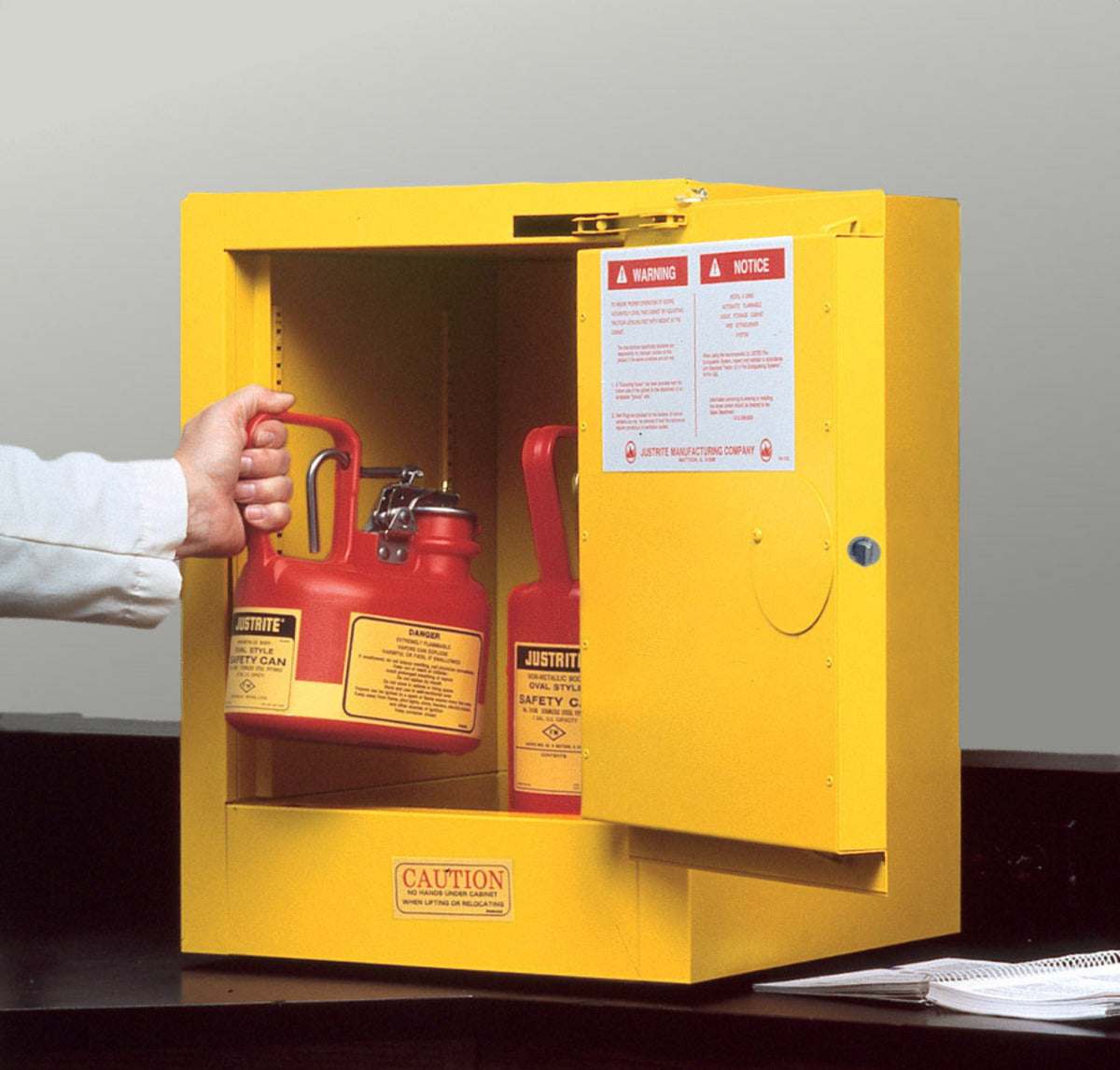 Justrite® 4 Gallon Yellow Sure-Grip® EX 18 Gauge Cold Rolled Steel Safety Cabinet