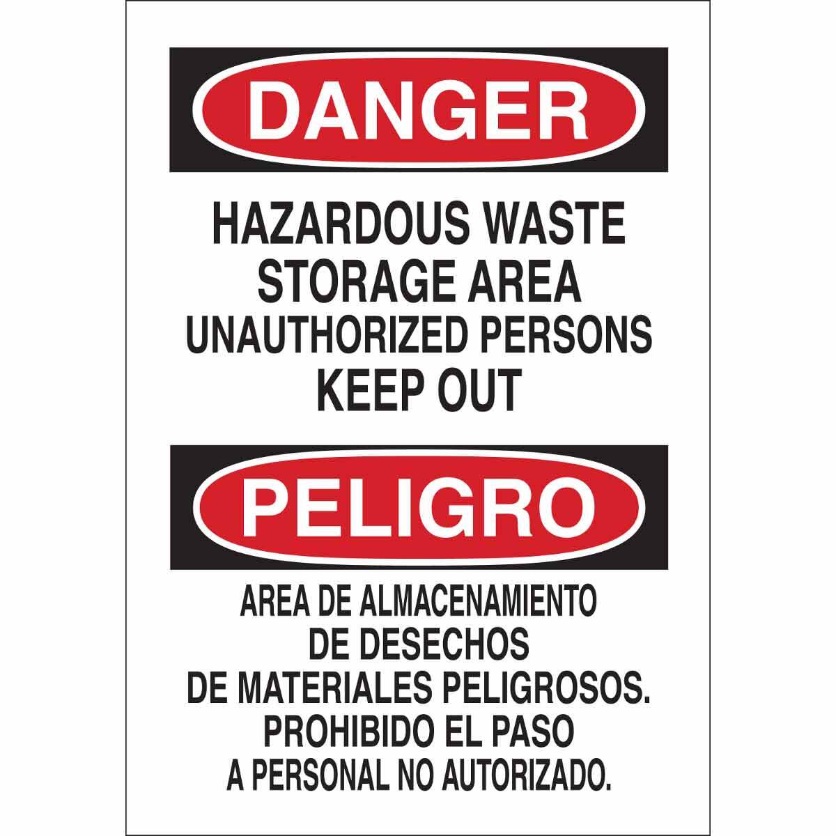 Brady® 14" X 10" X .035" Red, White And Black Rigid Aluminum Safety Sign "HAZARDOUS WASTE STORAGE AREA UNAUTHORIZED PERSONS KEEP OUT"
