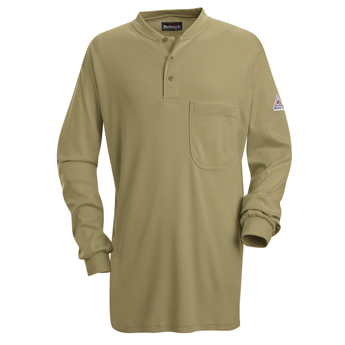 Bulwark® 3X Regular Khaki EXCEL FR® Interlock FR Cotton Flame Resistant Long Sleeve Henley With Button Front Closure