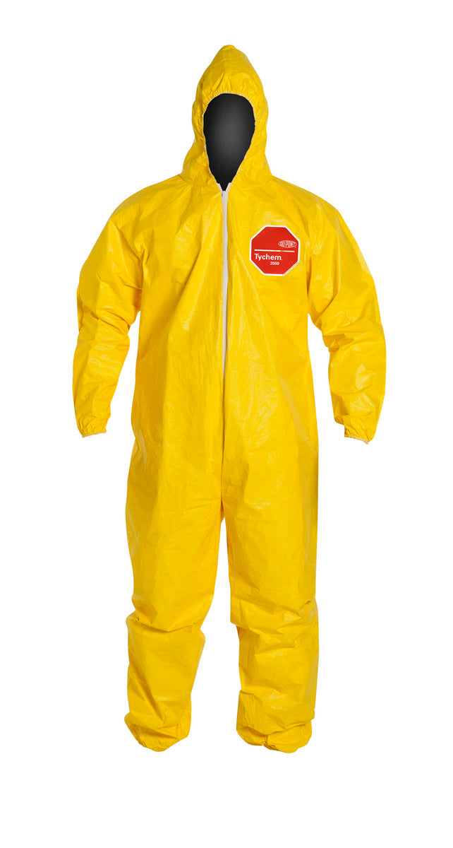 DuPont™ 7X Yellow Tychem® 2000 10 mil Tychem® 2000 Chemical Protective Coveralls (With Hood, Elastic Wrists And Ankles)