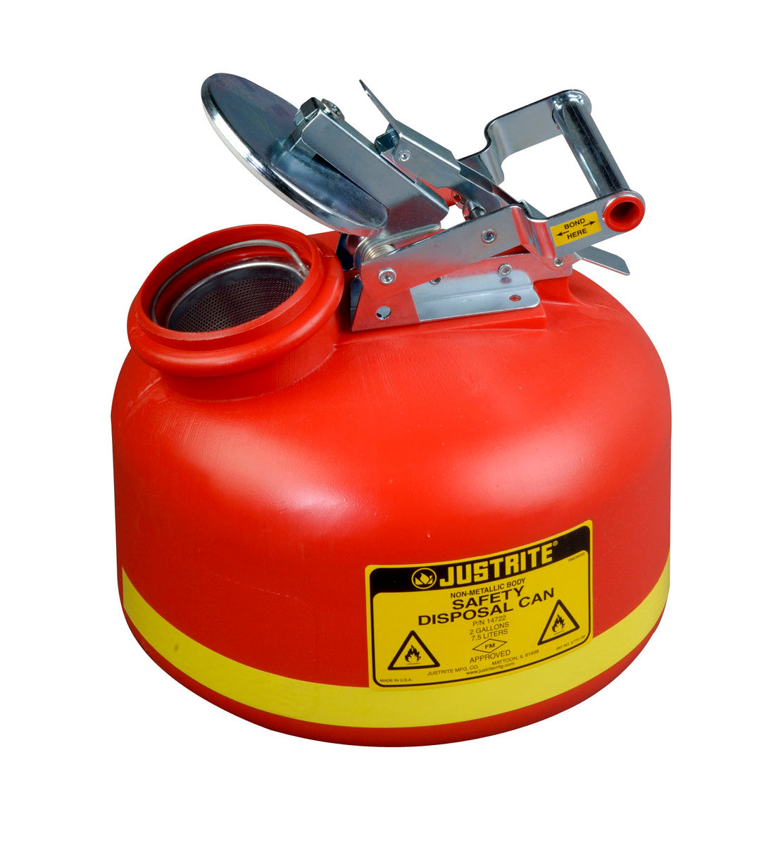 Justrite® 2 Gallon Red HDPE Disposal Can