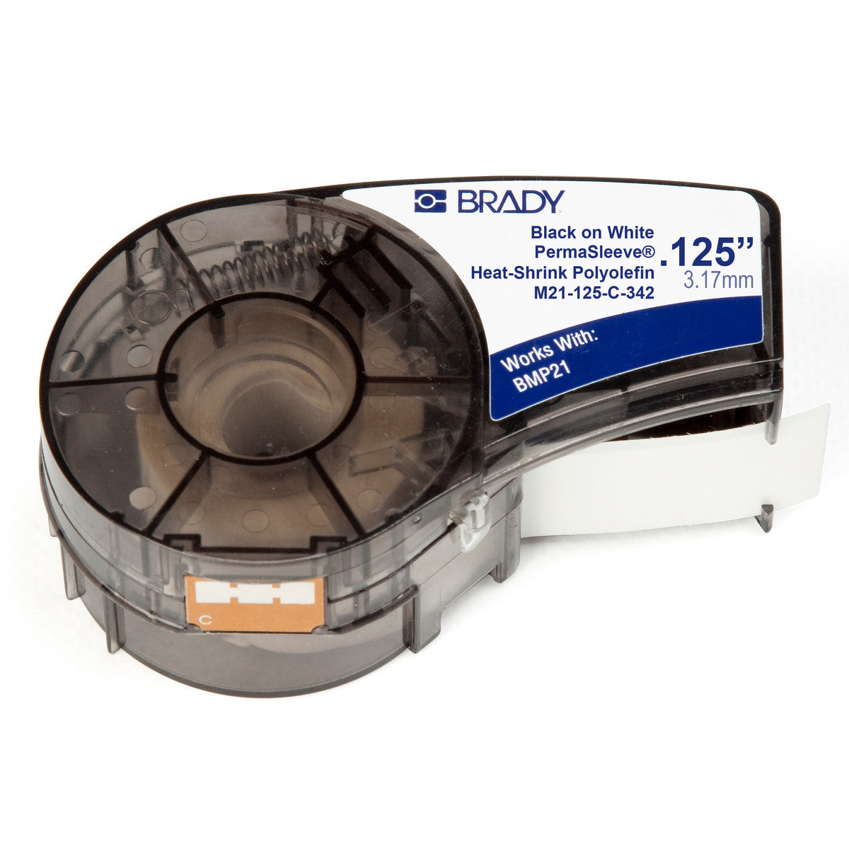 Brady® 1/8" X 7' Black/White BMP®21 PermaSleeve® Flame-Retardant/Heat-Shrinkable/Self-Extinguishing Polyolefin Tubing (7 ft Per Cartridge)