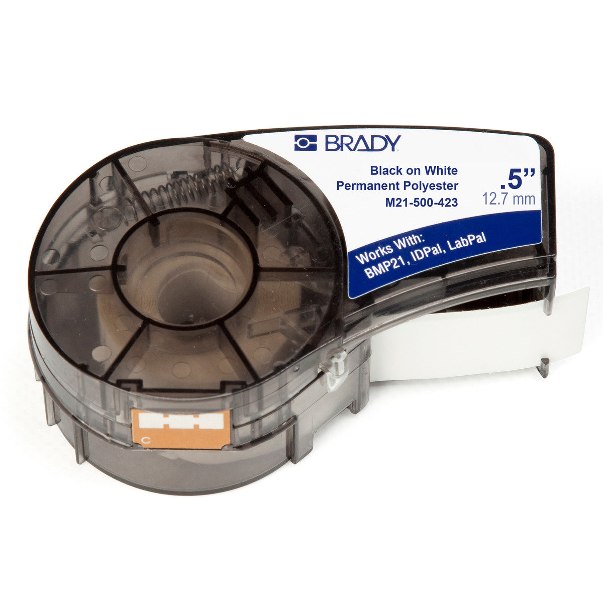 Brady® 1/2" X 21' Black/White BMP®21 WorkHorse® Halogen-free Polyester Label (21 ft Per Cartridge)