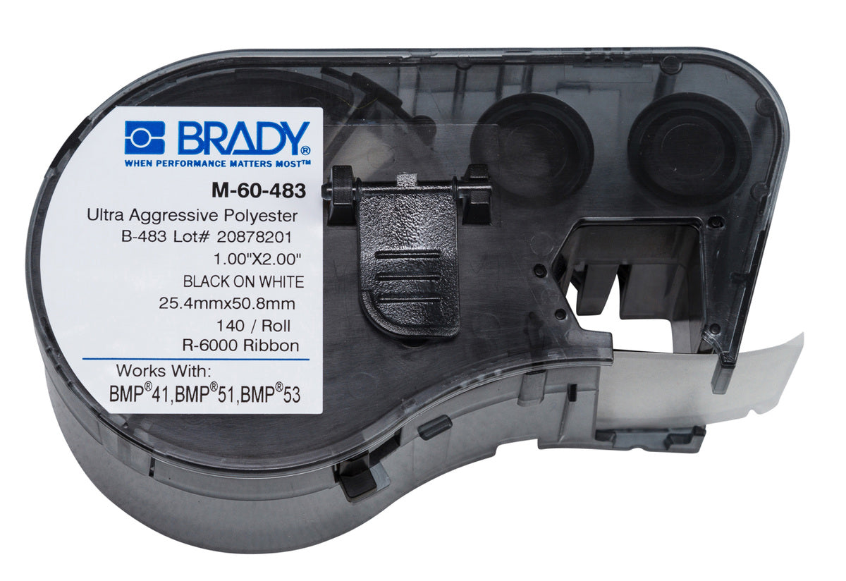 Brady® 1" X 2" Black/White M Series ToughBond® Permanent Rubber Based Polyester Label (140 Per Cartridge)