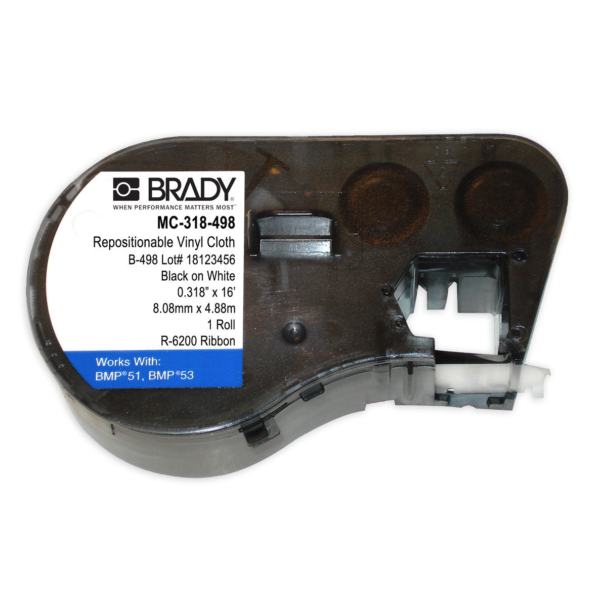 Brady® 0.318" X 16' Black/White M Series CleanLift® Repositionable Rubber Vinyl Label (16 ft Per Cartridge)