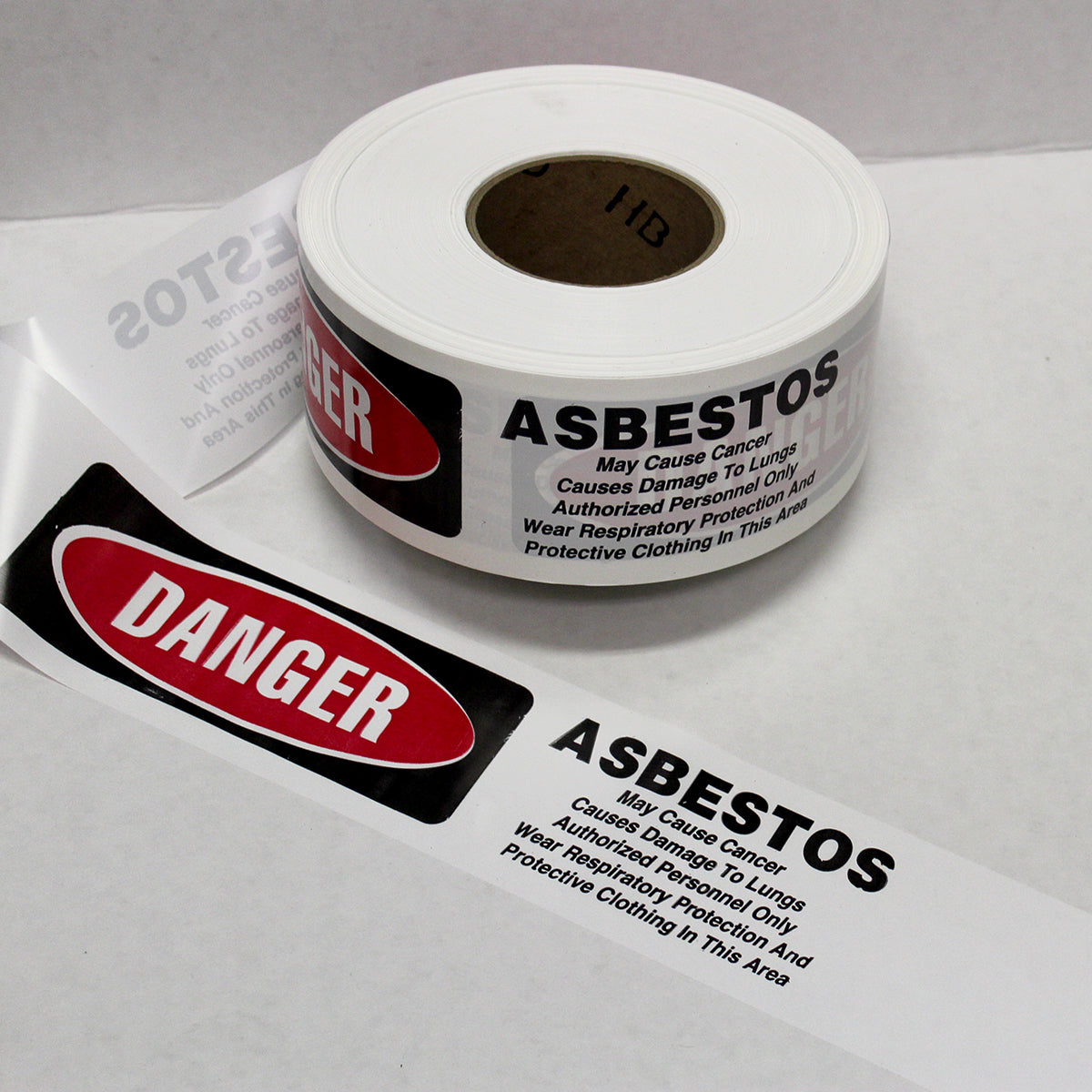 Harris Industries 3" X 1000' White/Red 4 mil Polyethylene BT Series Barricade Tape "DANGER ASBESTOD AUTHORIZED PERSONNEL ONLY RESPIRATOR AND PROTECTIVE CLOTHING ARE REQUIRED IN THIS AREA"