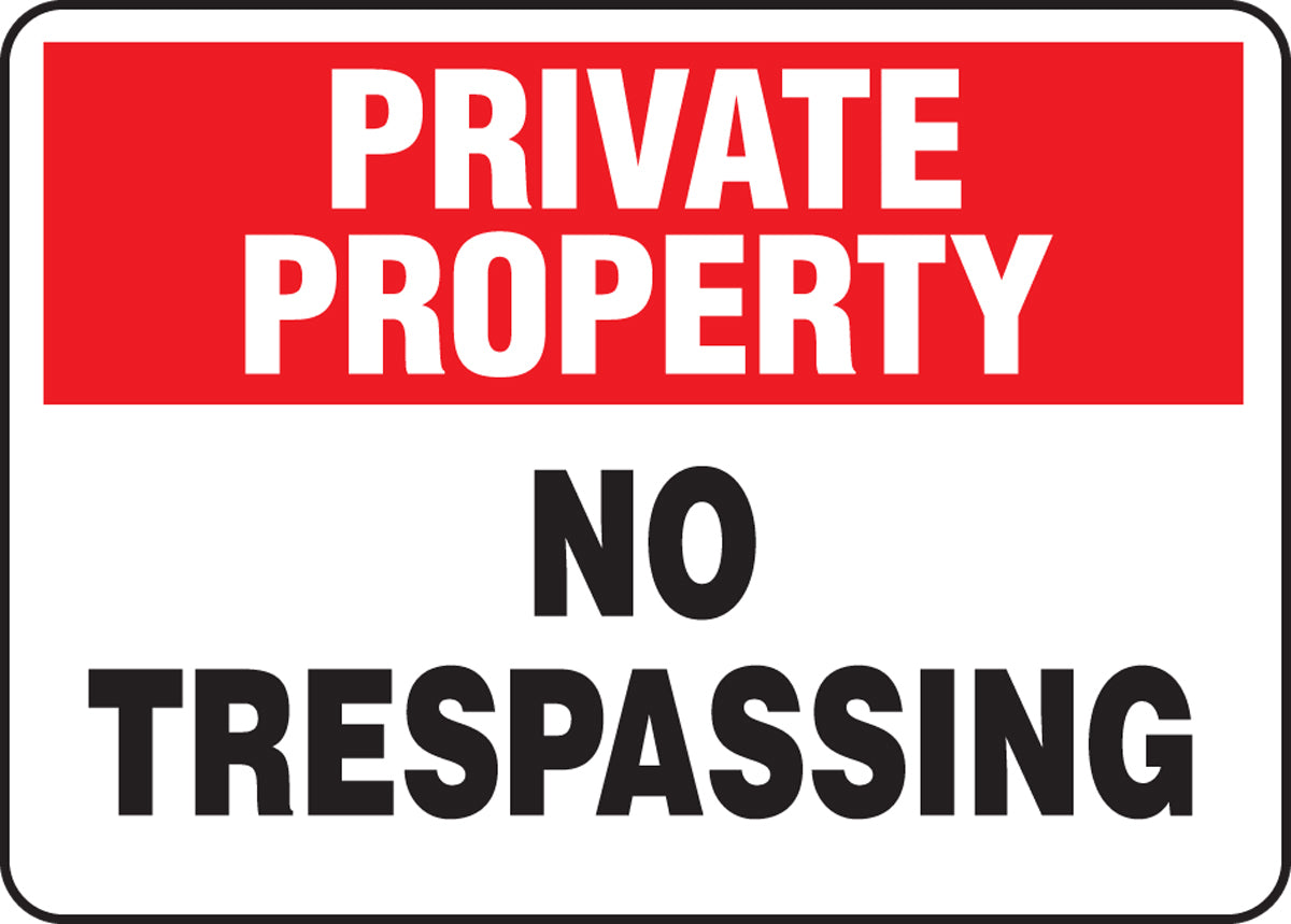 Accuform Signs® 10" X 14" White/Red/Black Aluminum Safety Sign "PRIVATE PROPERTY NO TRESPASSING"