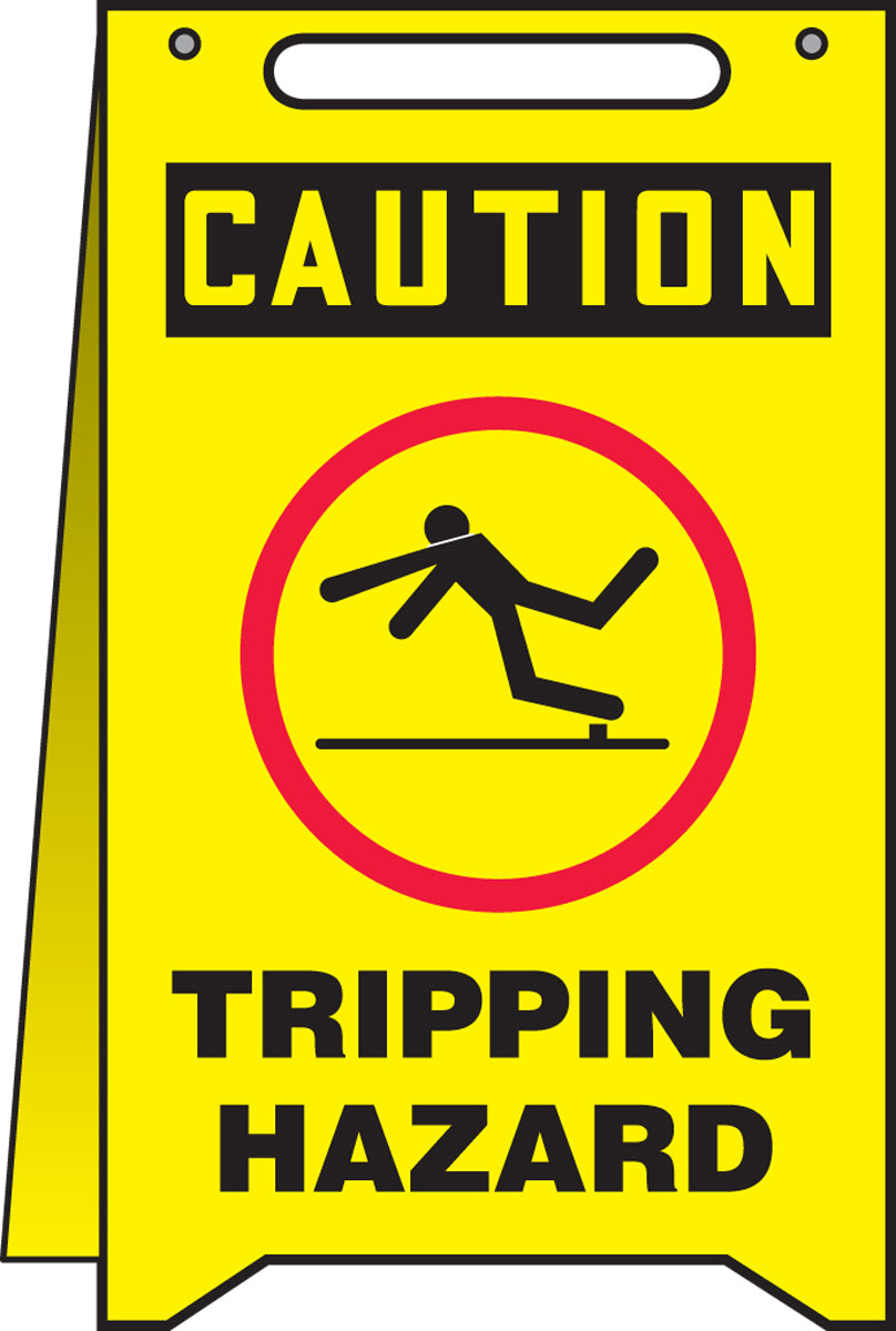 Accuform Signs® 20" X 12" Red/Black/Yellow Plastic Fold-Ups® Floor Sign "CAUTION TRIPPING HAZARD"