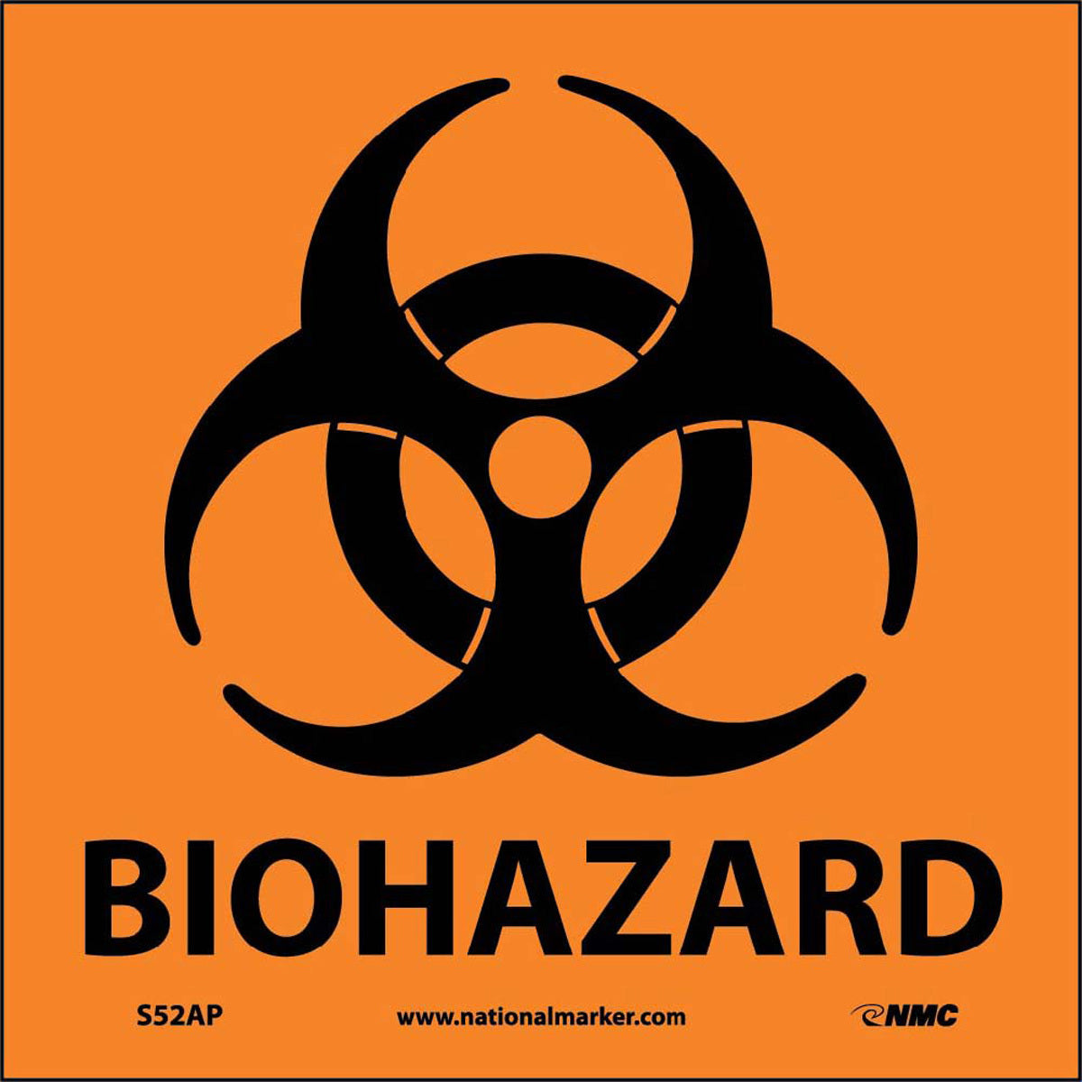AccuformNMC™ 4" X 4" Black/Orange Pressure Sensitive/Adhesive Backed Vinyl (5 Per Pack) "BIOHAZARD"