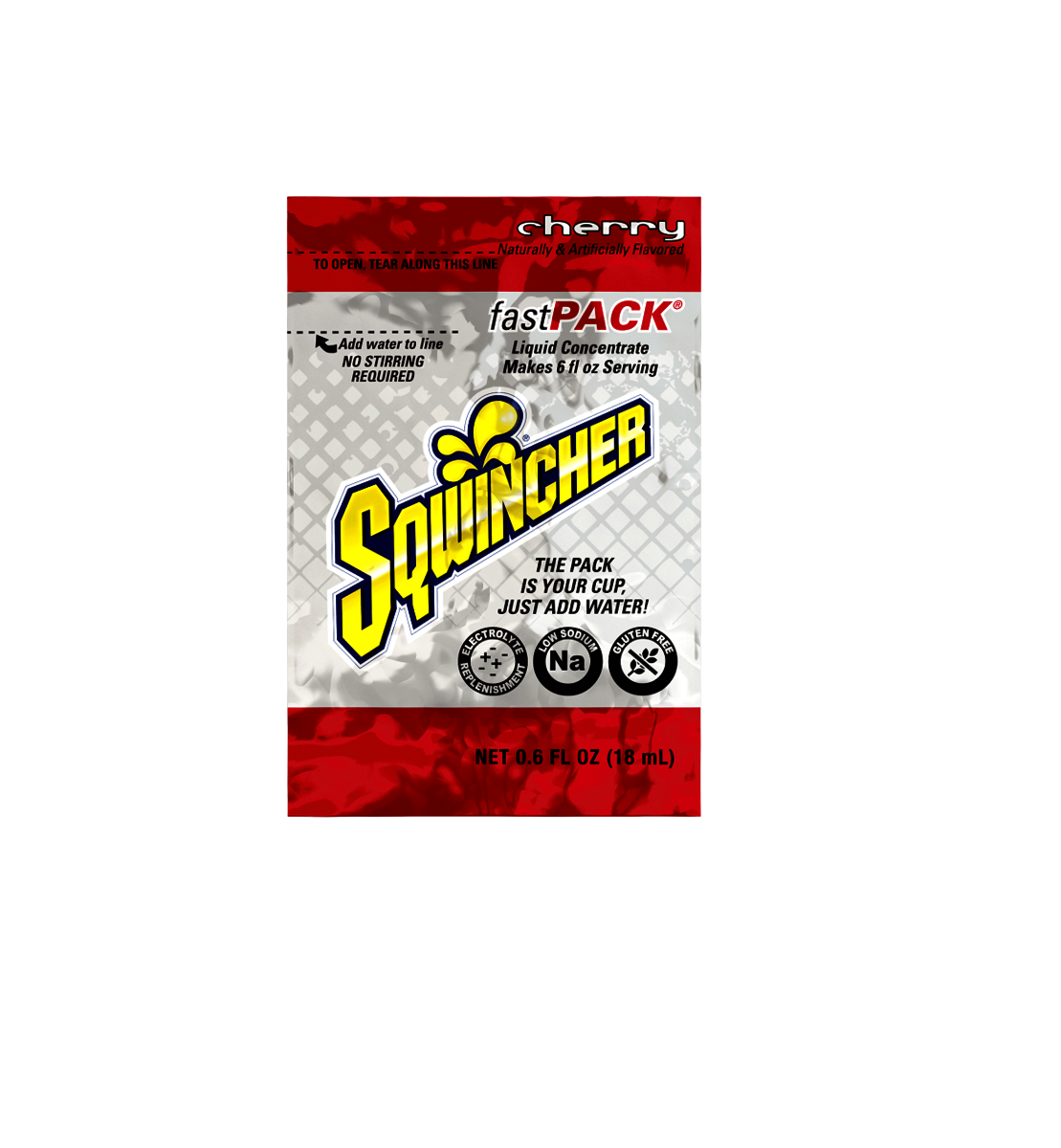 Sqwincher® .6 Ounce Cherry Flavor Fast Pack® Packet Electrolyte Drink