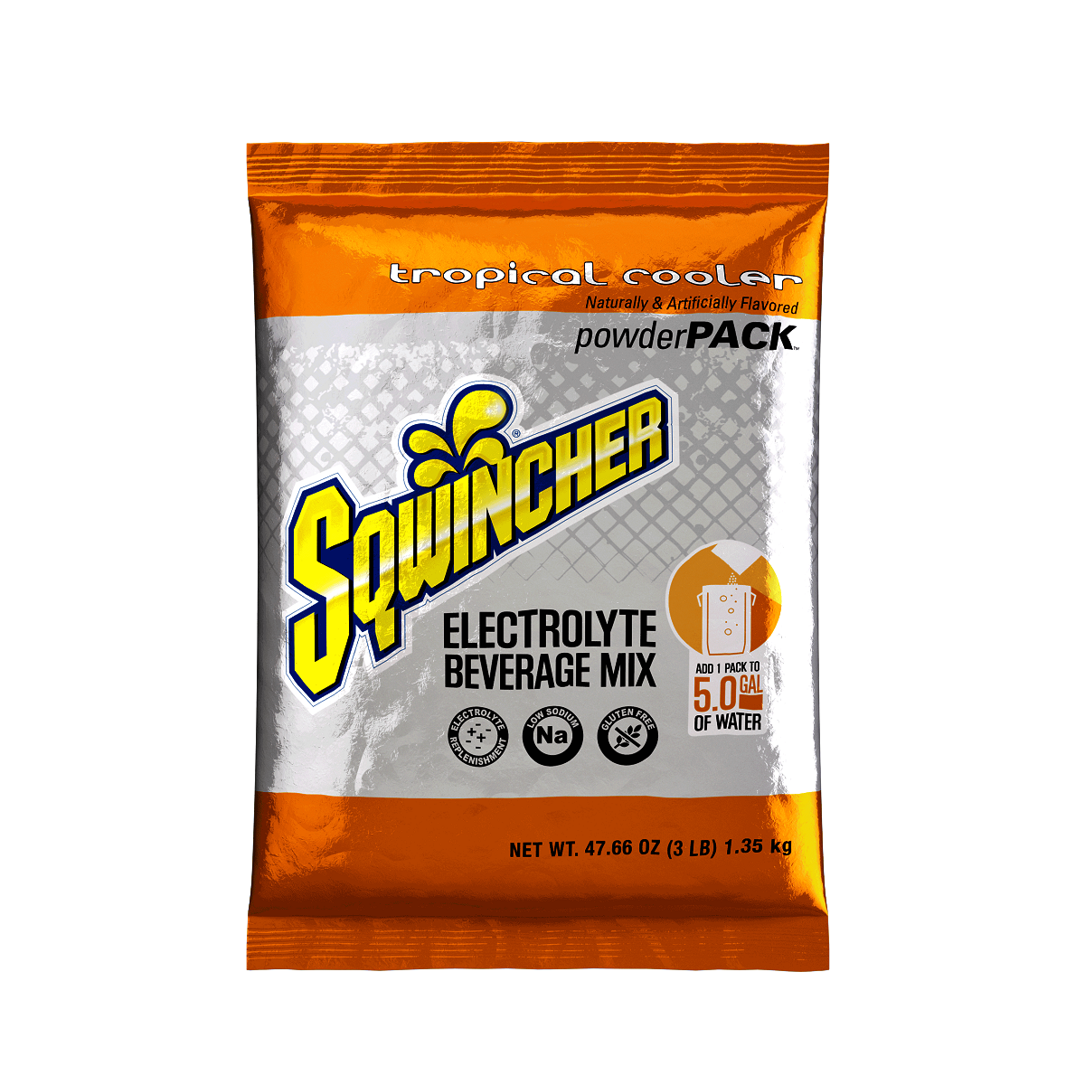 Sqwincher® 47.66 Ounce Tropical Cooler Flavor Powder Pack Bag Electrolyte Drink