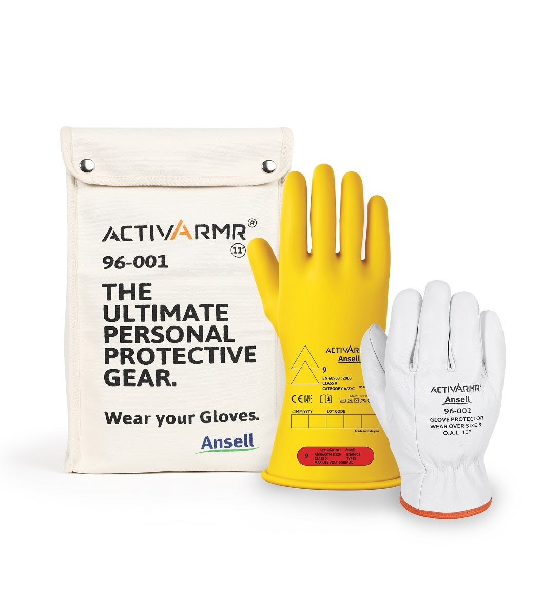 Ansell Size 10 Black ActivArmr® Latex Rubber Class 00 Linesmen Gloves Kit