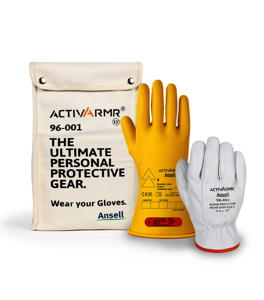 Ansell Size 8 Black ActivArmr® Latex Rubber Class 0 Linesmen Gloves Kit