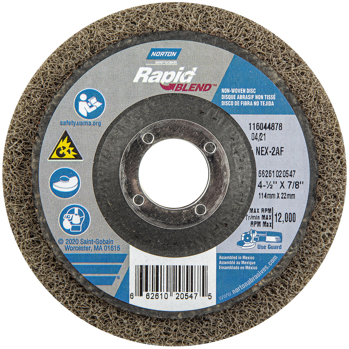 Norton® 4 1/2" X 7/8" Fine Grade Aluminum Oxide Bear-Tex Rapid Blend NEX Brown Non-Woven Depressed Center Disc