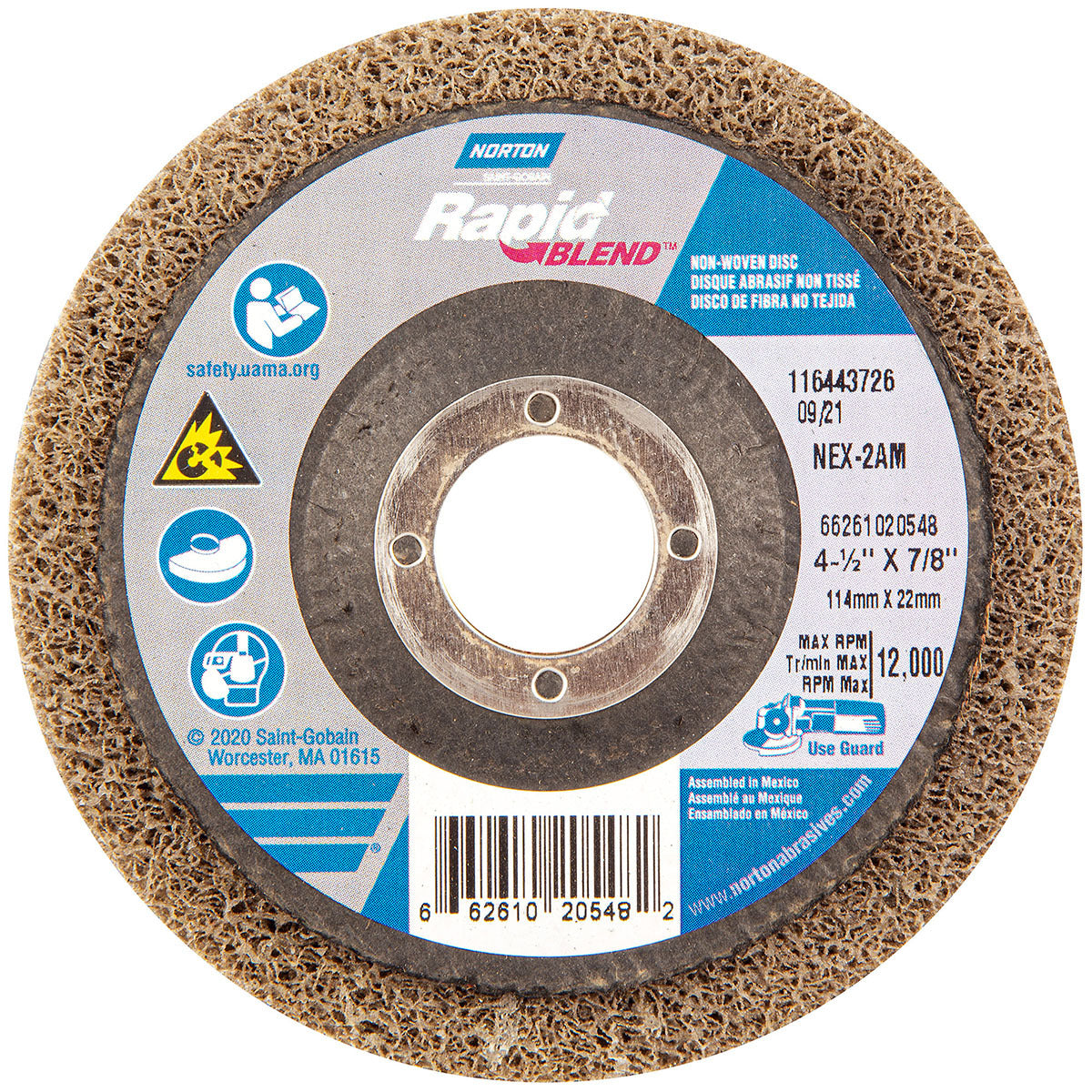 Norton® 4 1/2" X 7/8" Medium Grade Aluminum Oxide Bear-Tex Rapid Blend NEX Brown Non-Woven Depressed Center Disc