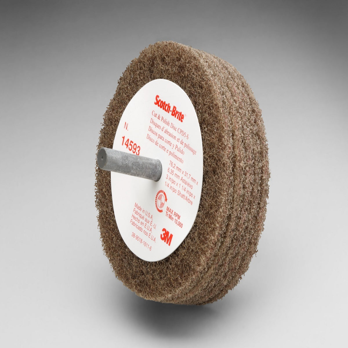 3M™ 3" X 1 1/4" X 1/4" Medium Grade Aluminum Oxide Scotch-Brite™ Tan Disc