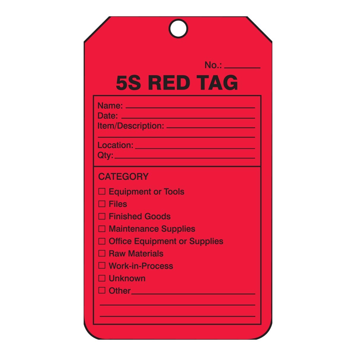 AccuformNMC™ 5 3/4" X 3 1/4" Black/Red RP-Plastic 5S Tag "5S RED TAG...."