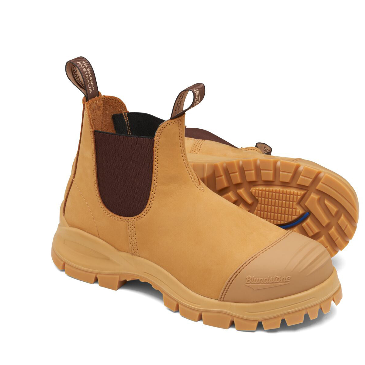 Blundstone Size Men's 13/Women's 15 Yellow #989 Leather Steel Toe Boots With Rubber
