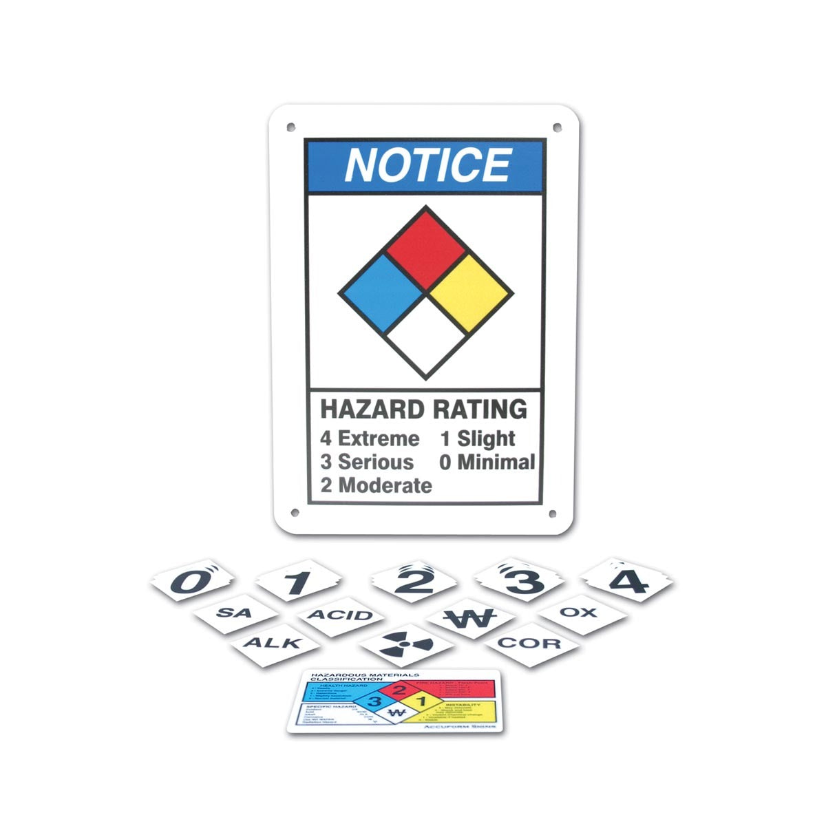 Accuform Signs® 14" X 10" Black/Yellow/Blue/Red/White Plastic Safety Sign "NOTICE (NFPA DIAMOND) HAZARD RATING 4 EXTREME 3 SERIOUS 2 MODERATE 1 SLIGHT 0 MINIMAL"