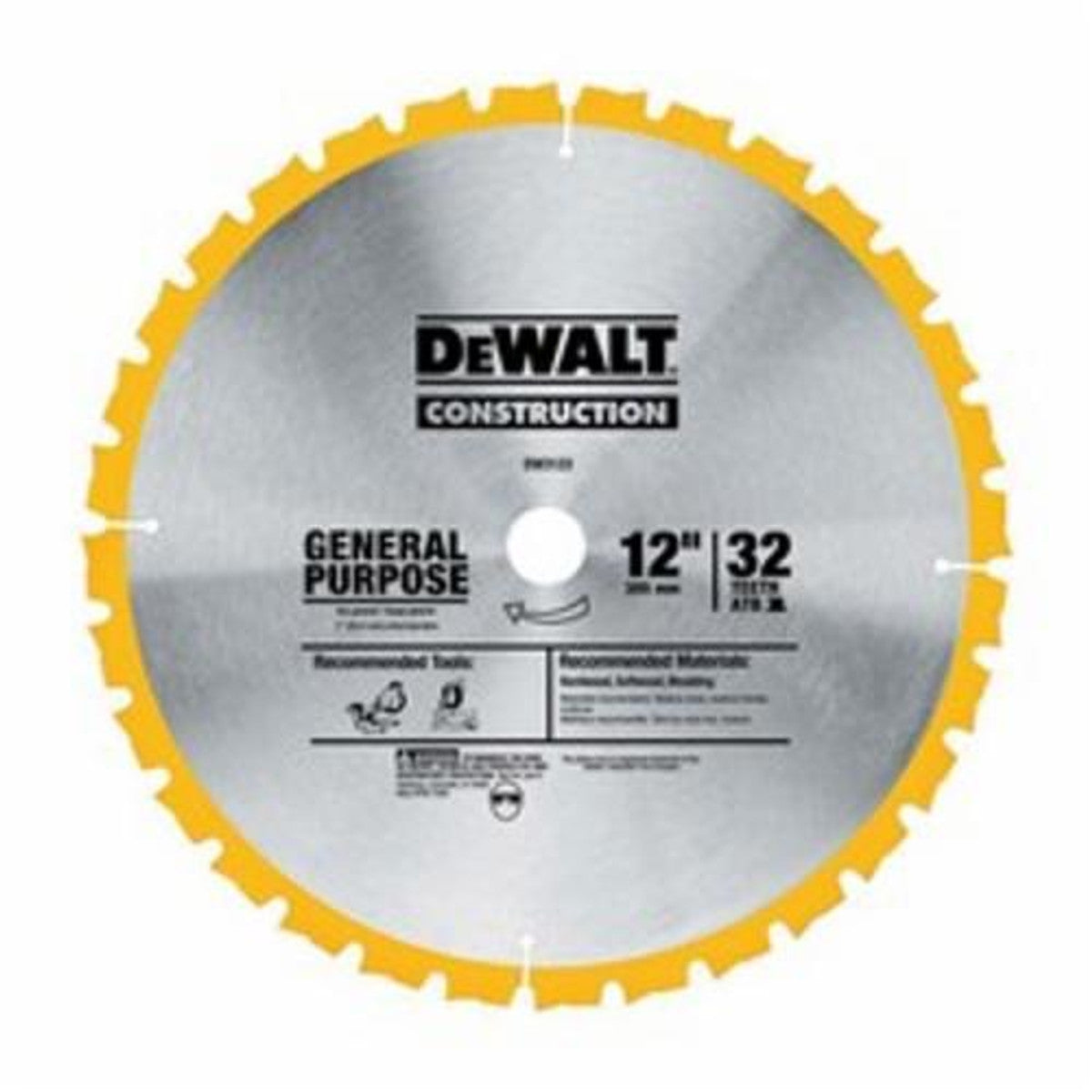 DeWALT DW3123 12" General Purpose Miter Saw Blade, 32 Tooth ATB, Thin Kerf W/ 1" Arbor, Carbide Cutting Edge