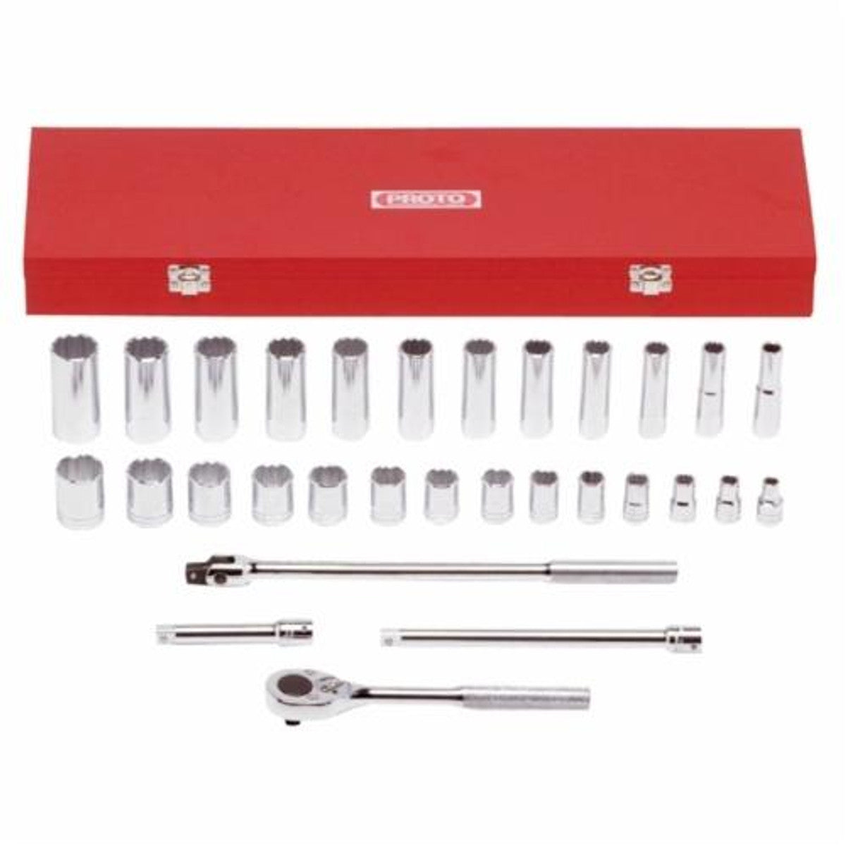 Proto J54126 1/2" Drive 30-Piece Socket Set, 12 Point