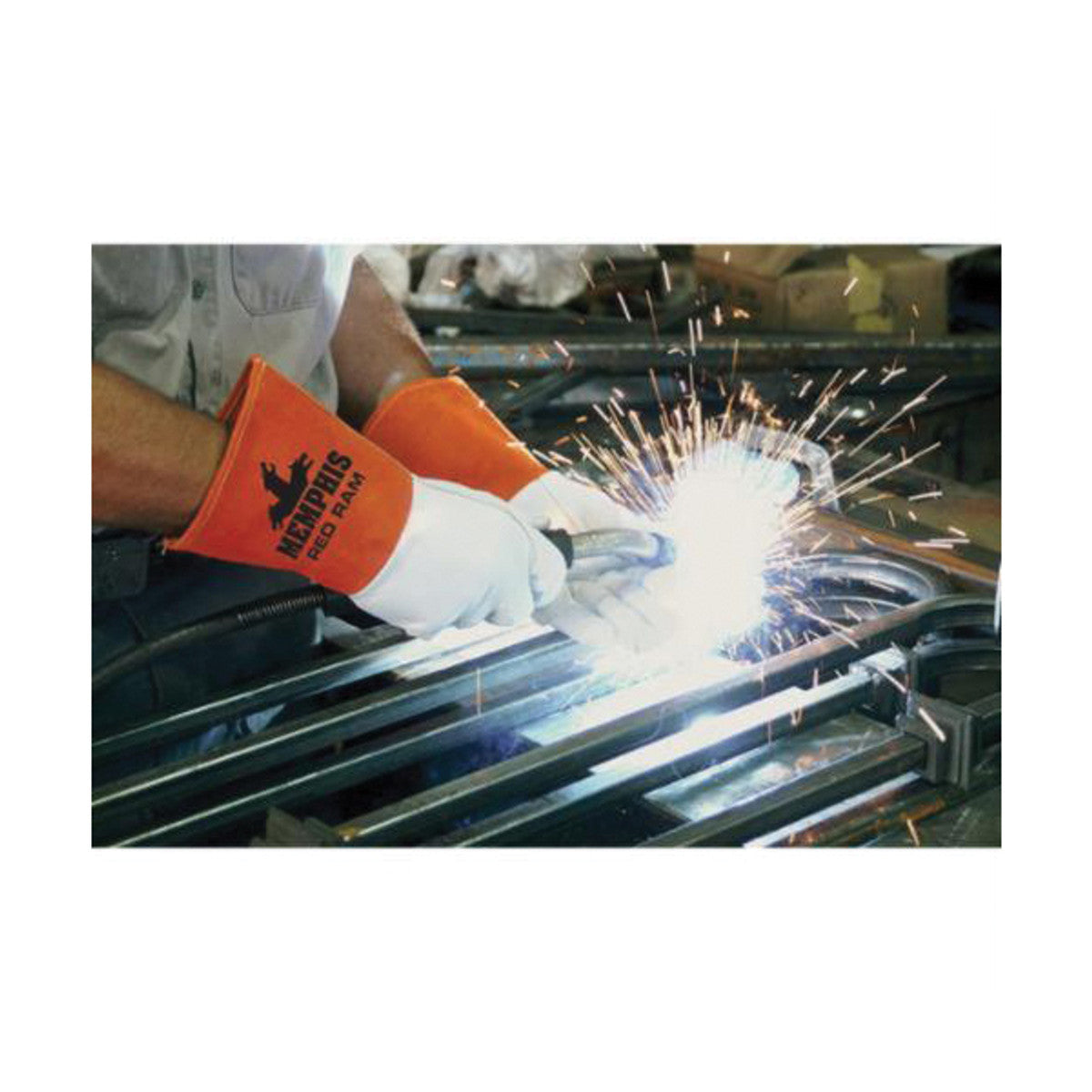 Memphis 4840M Red Ram 4840 Premium Grade Welding Gloves, M, Goat Skin Leather Palm, White, Standard Finger, Straight Thumb, Kevlar Thread/Leather (Per Each)