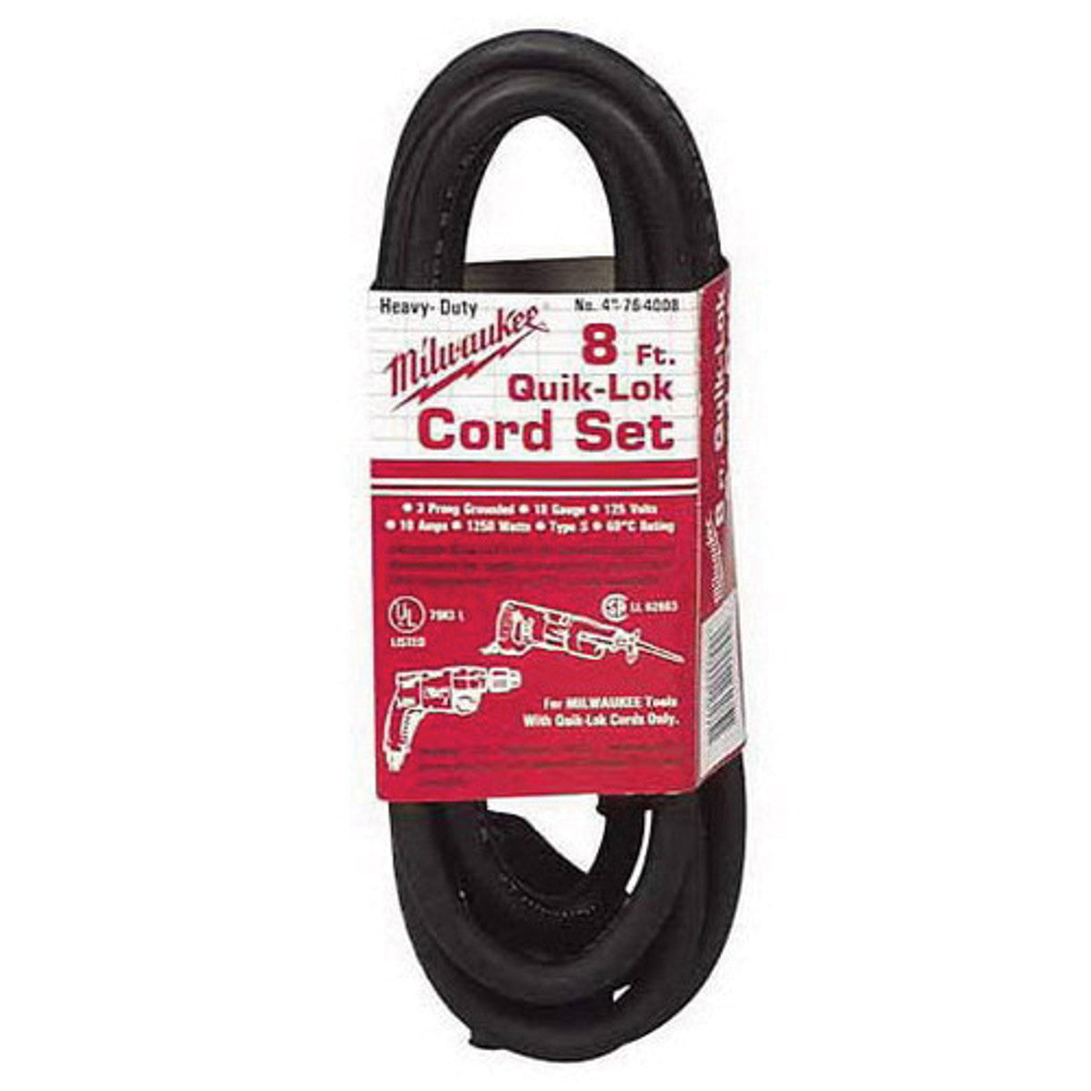 Milwaukee 48-76-4008 8 ft., 3-Wire Quik-Lok Grounded Lock Cord