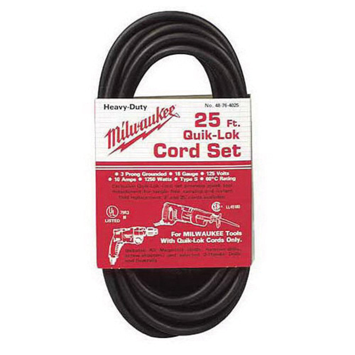 Milwaukee 48-76-4025 25 ft., 3-Wire Quik-Lok Grounded Lock Cord