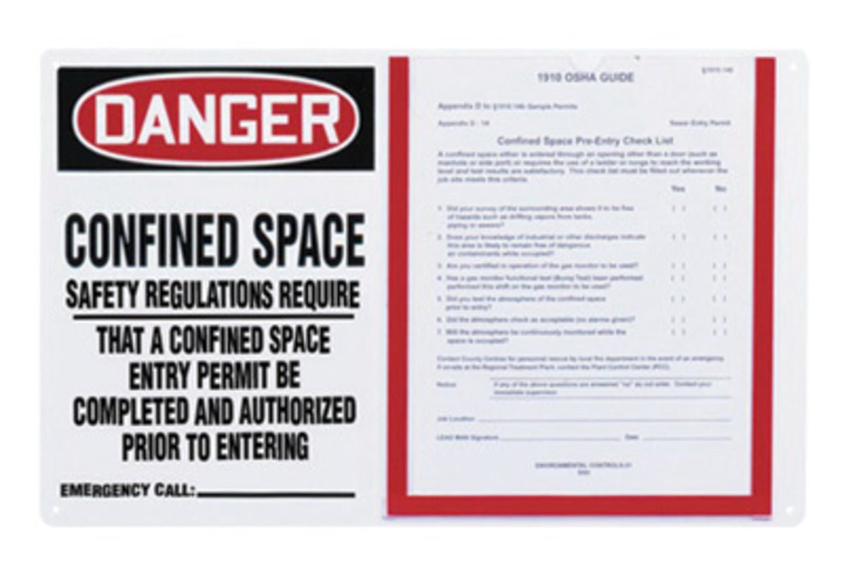 Accuform Signs® 12" X 19" X 1/8" Black/Red/White Plastic Safety Sign "DANGER CONFINED SPACE SAFETY REGULATIONS REQUIRE THAT A CONFINED SPACE ENTRY PERMIT BE COMPLETED AND AUTHORIZED PRIOR TO ENTERING"
