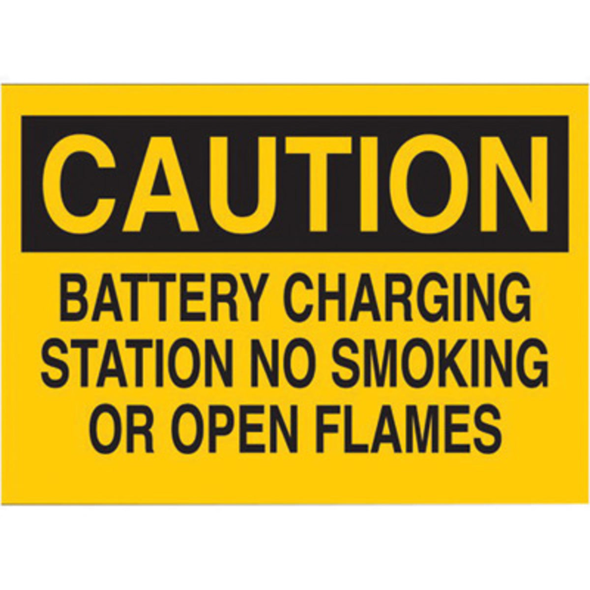 Brady® 10" X 14" X .06" Black And Yellow Rigid Polystyrene Caution Sign "CAUTION BATTERY CHARGING STATION NO SMOKING OR OPEN FLAMES"