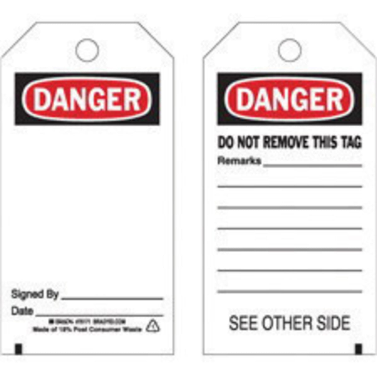 Brady® 5 3/4" X 3" Black/Red/White Rigid Polyester Tag (25 Per Pack) "SIGNED BY___DATE___"