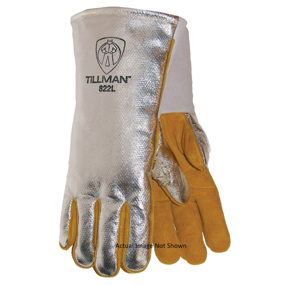Tillman™ Large 14" Silver/Brown Cowhide Heat Resistant Left Glove With 14" Gauntlet Cuff And Wool Lining And Reinforced Wing Thumb