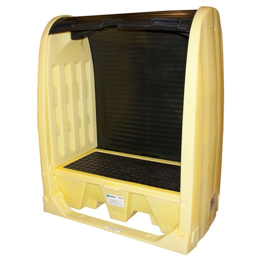 ENPAC 61.5" x 38" x 72.5" Hardcover™ Yellow HDPE Roll-Top Spill Containment Shed